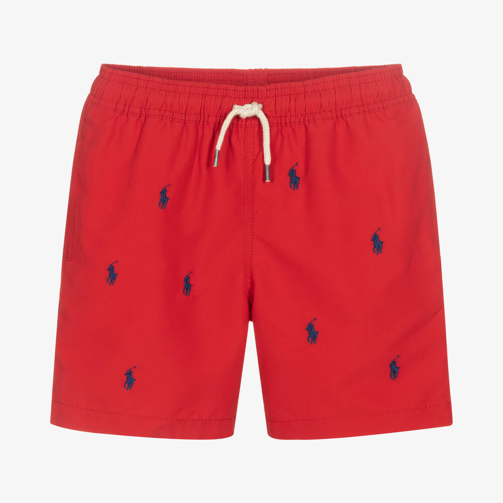 Ralph Lauren - Boys Red Pony Logo Swim Shorts | Childrensalon