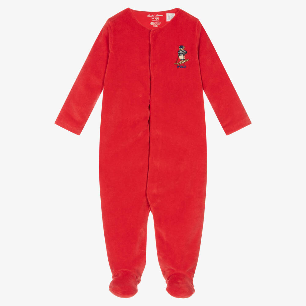 Ralph Lauren-Boys Red Ski Bear Babygrow | Childrensalon Outlet