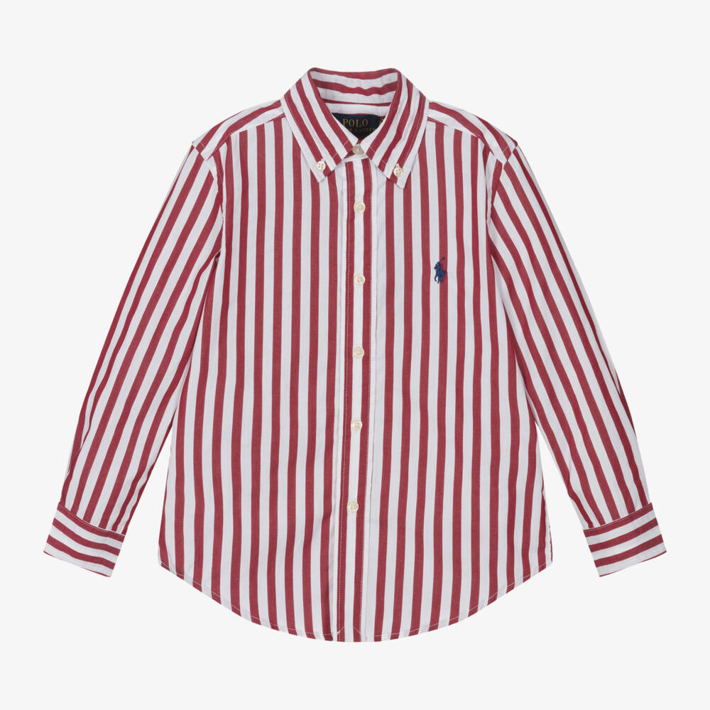 Ralph Lauren-Boys Red Striped Cotton Shirt | Childrensalon Outlet