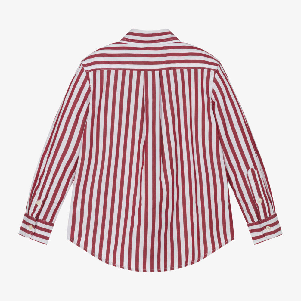 Ralph Lauren-Boys Red Striped Cotton Shirt | Childrensalon Outlet