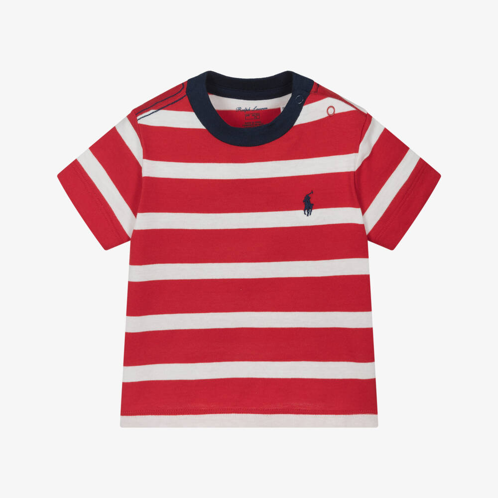 Ralph Lauren-Boys Red Striped Cotton Tee | Childrensalon Outlet