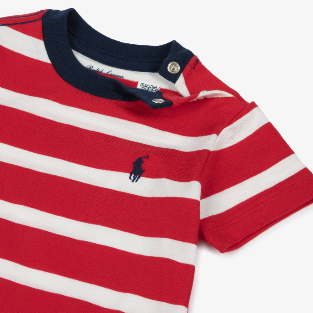 Ralph Lauren-Boys Red Striped Cotton Tee | Childrensalon Outlet