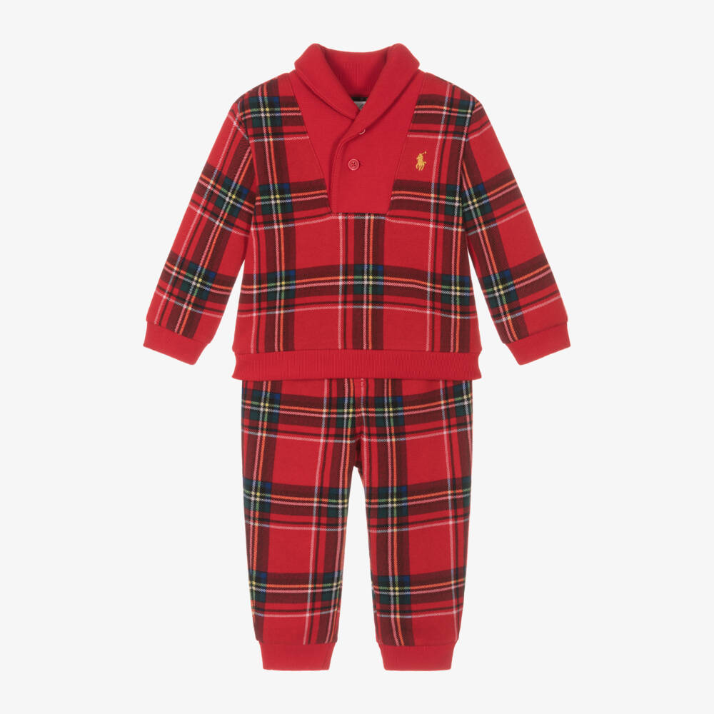 Ralph Lauren-Boys Red Tartan Cotton Tracksuit | Childrensalon Outlet