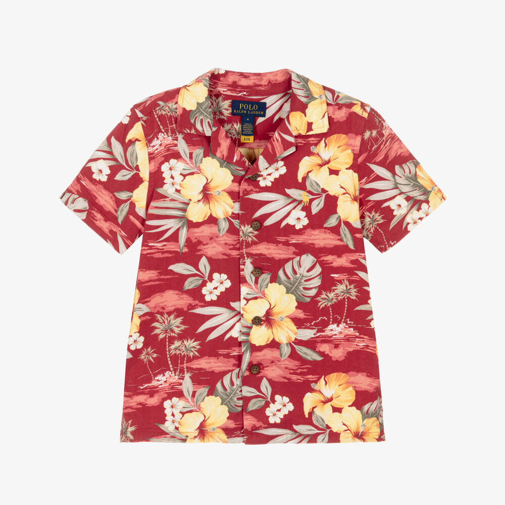 Ralph Lauren-Boys Red Tropical Flower Print Shirt | Childrensalon Outlet