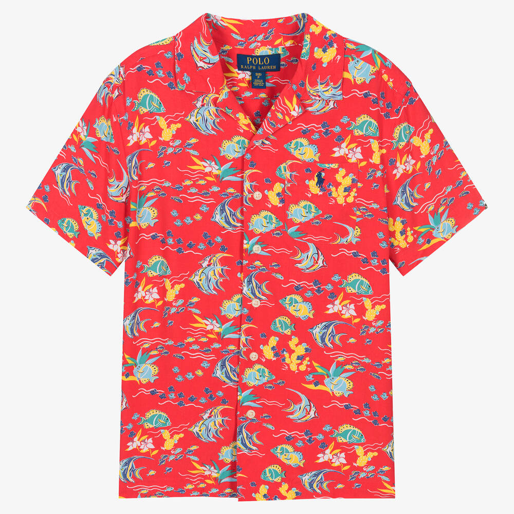 Ralph Lauren - Boys Red Viscose Ocean Shirt | Childrensalon
