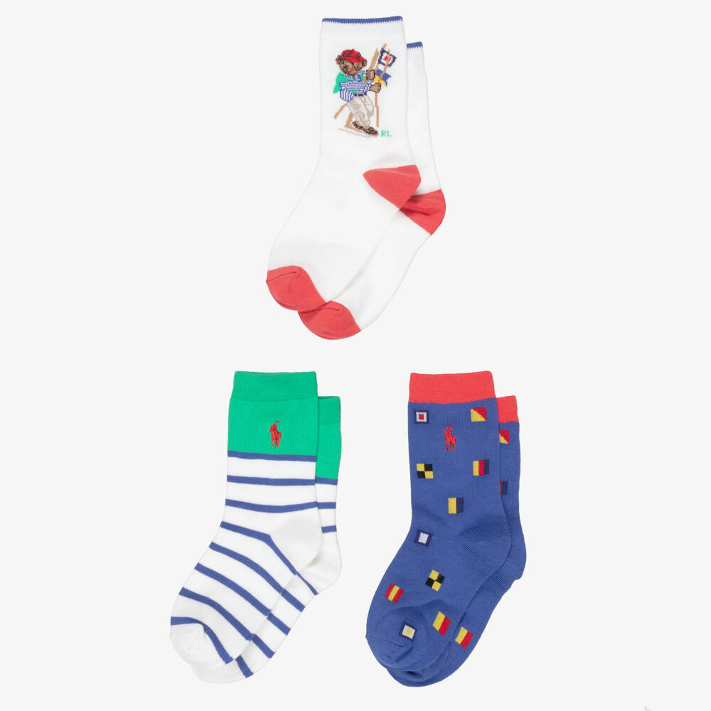 Ralph Lauren-Boys Sailing Bear Cotton Socks (3 Pack) | Childrensalon Outlet