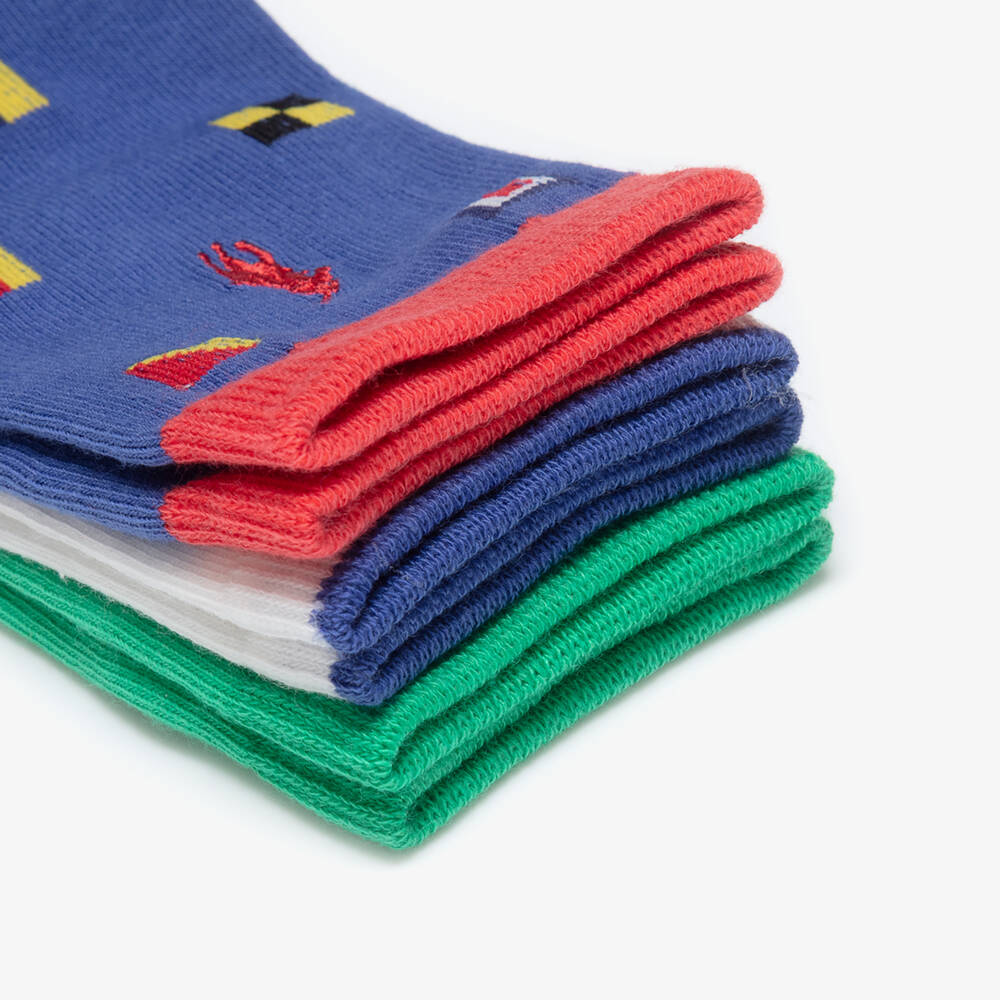 Ralph Lauren-Boys Sailing Bear Cotton Socks (3 Pack) | Childrensalon Outlet