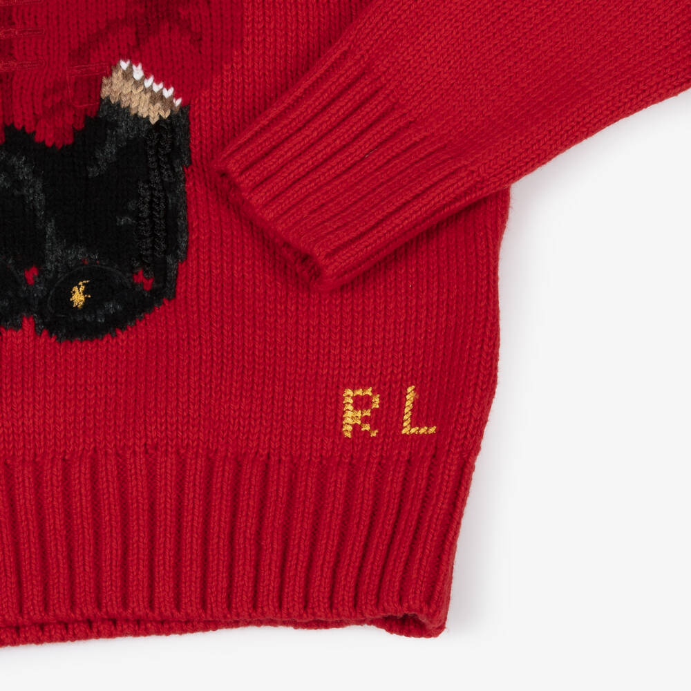 Ralph Lauren-Boys Scarlet Cotton Bear Pullover | Childrensalon Outlet