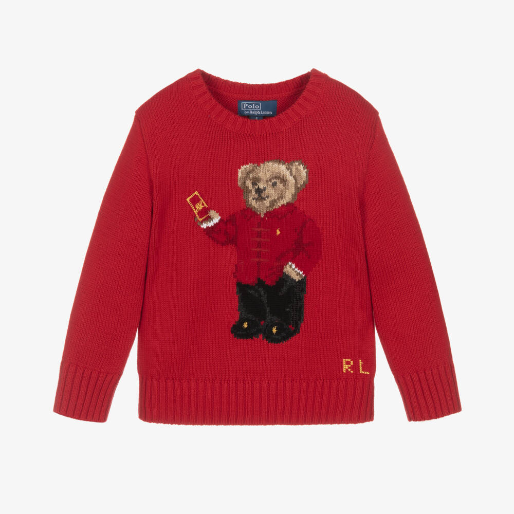 Ralph Lauren-Boys Scarlet Cotton Bear Pullover | Childrensalon Outlet