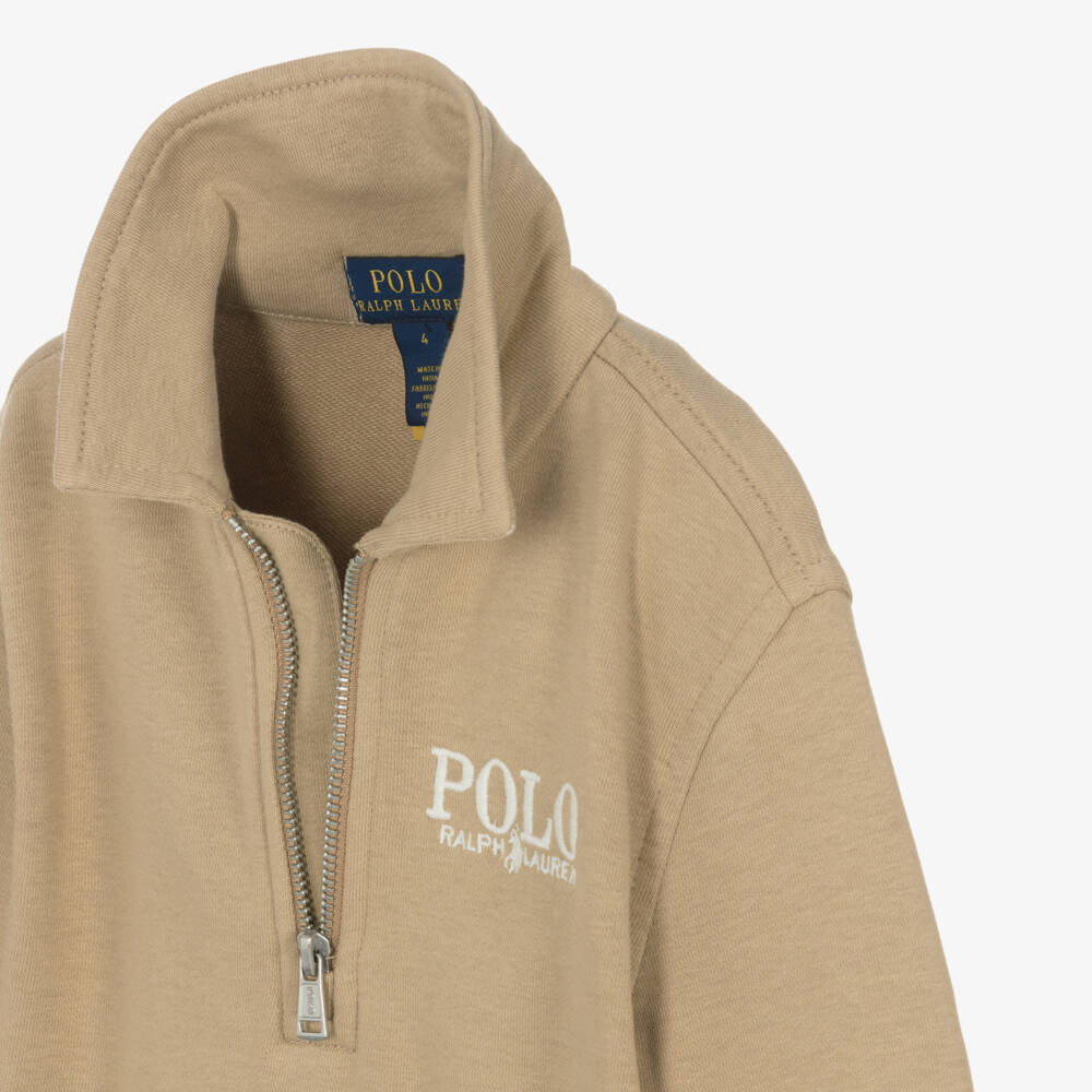 Ralph Lauren-Boys Soft Beige Zip-Up Pullover | Childrensalon Outlet