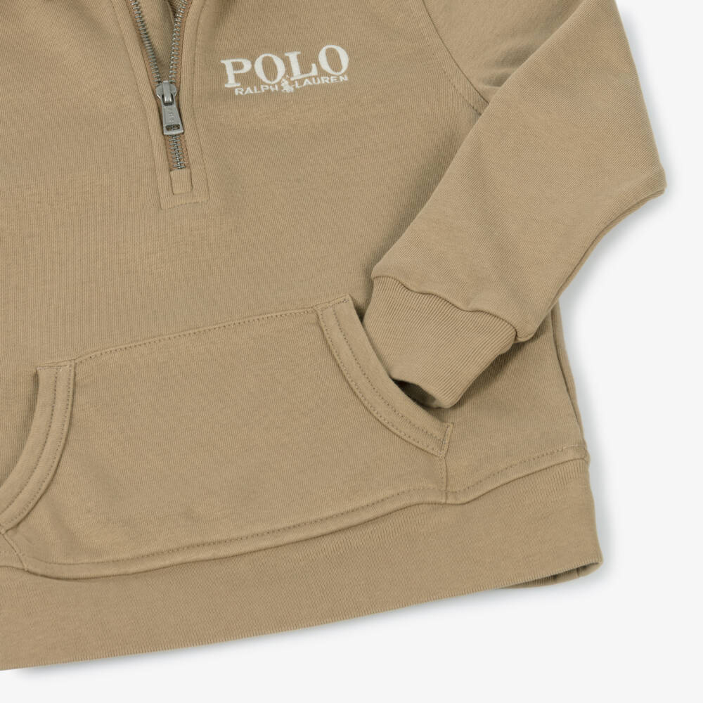 Ralph Lauren-Boys Soft Beige Zip-Up Pullover | Childrensalon Outlet
