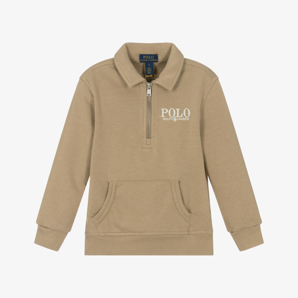Ralph Lauren-Boys Soft Beige Zip-Up Pullover | Childrensalon Outlet