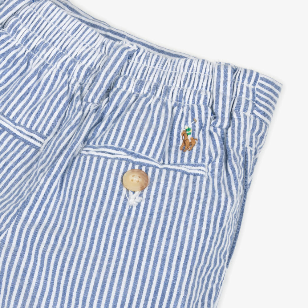 Ralph Lauren-Boys Soft Blue Seersucker Shorts | Childrensalon Outlet