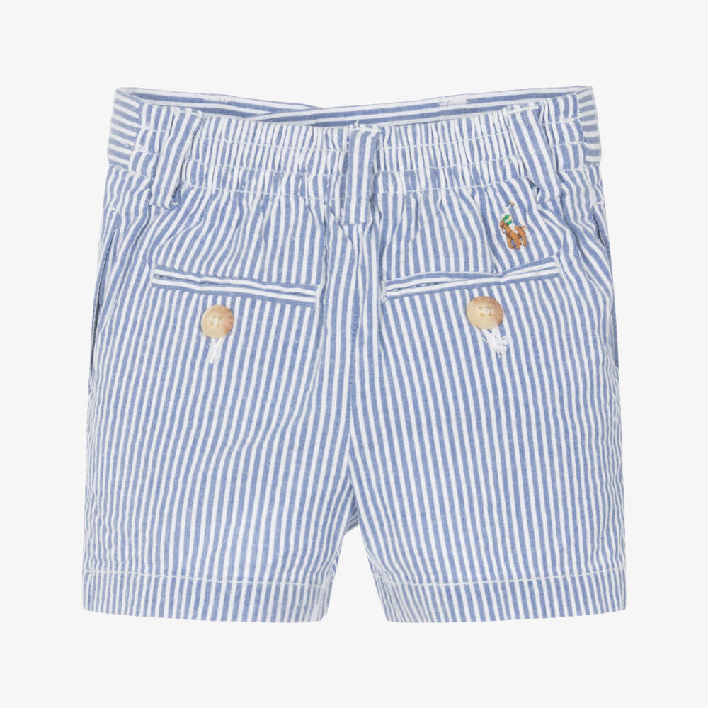 Ralph Lauren-Boys Soft Blue Seersucker Shorts | Childrensalon Outlet
