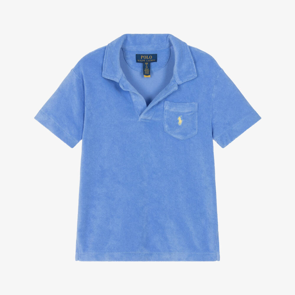 Ralph Lauren-Boys Soft Blue Terry Polo Shirt | Childrensalon Outlet
