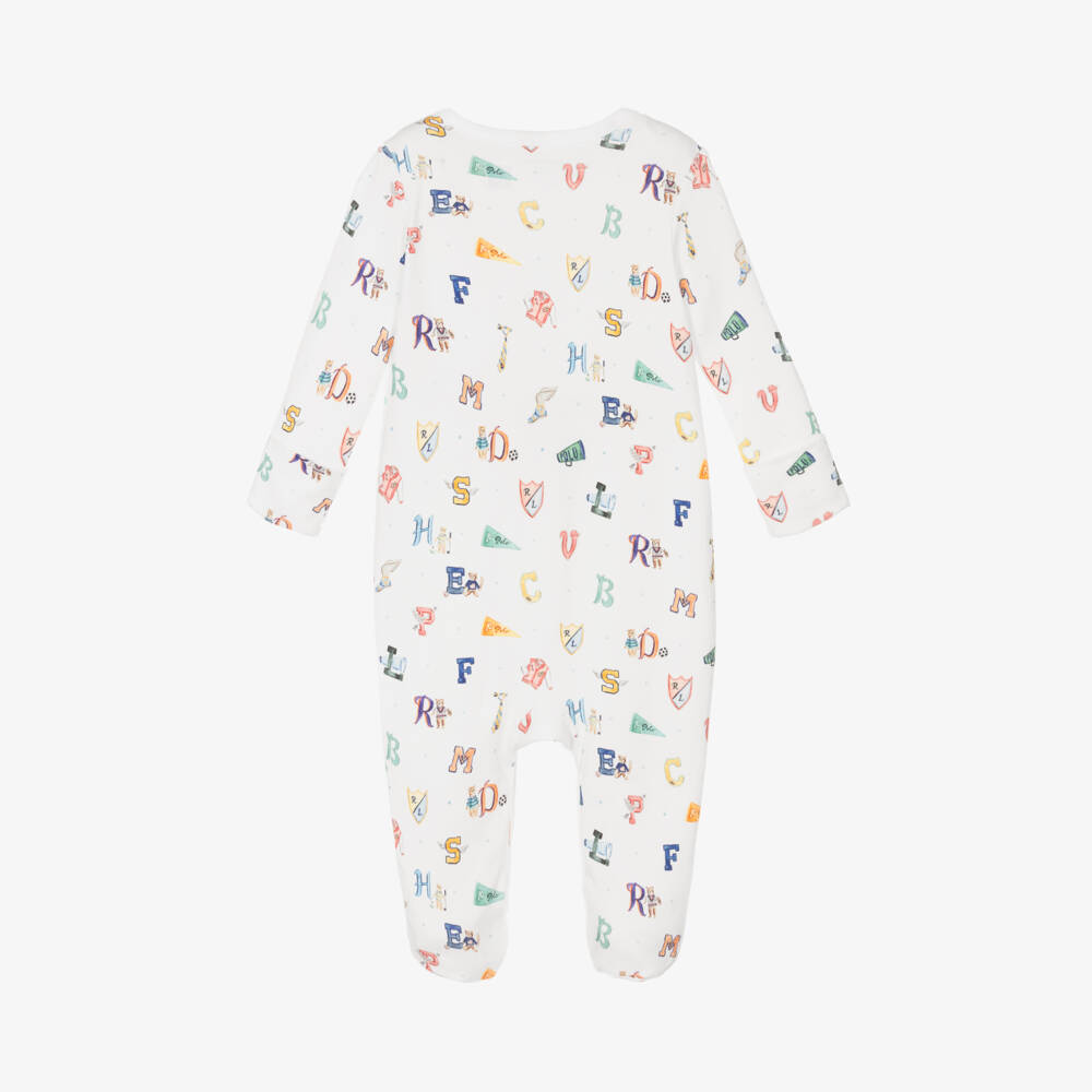Ralph Lauren-Boys Soft White Cotton Sleepsuit | Childrensalon Outlet
