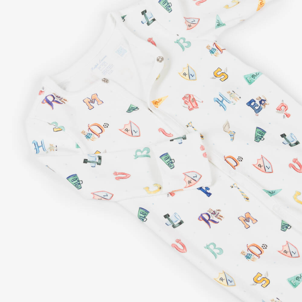 Ralph Lauren-Boys Soft White Cotton Sleepsuit | Childrensalon Outlet