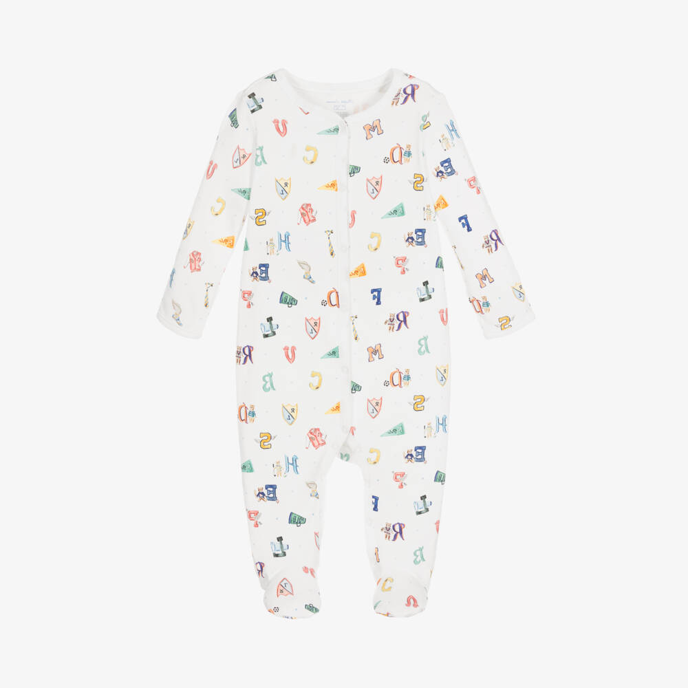 Ralph Lauren-Boys Soft White Cotton Sleepsuit | Childrensalon Outlet