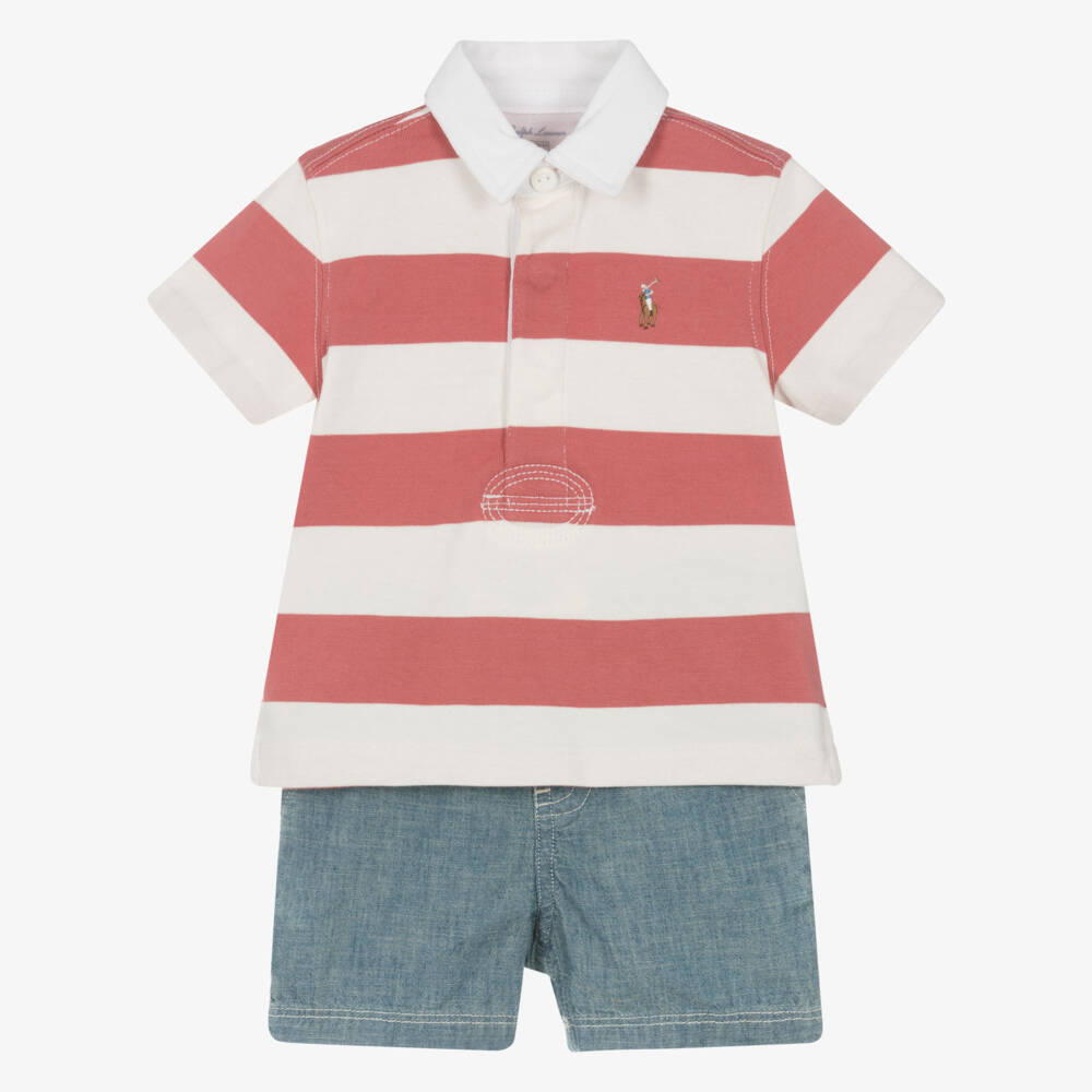 Ralph Lauren-Комплект для мальчиков с полосатым регби и шамбре | Childrensalon Outlet