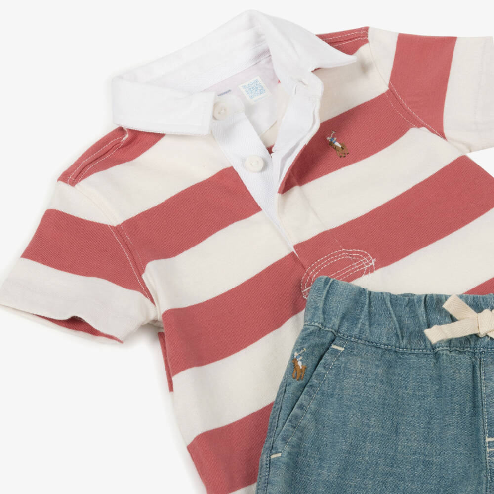 Ralph Lauren-طقم أولاد مخطط للرجبي وشامبراي | Childrensalon Outlet