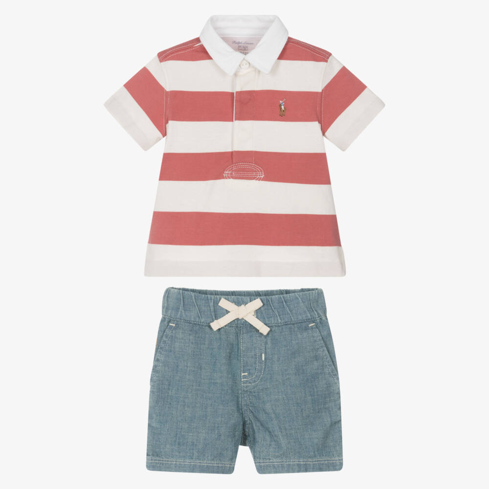 Ralph Lauren-طقم أولاد مخطط للرجبي وشامبراي | Childrensalon Outlet