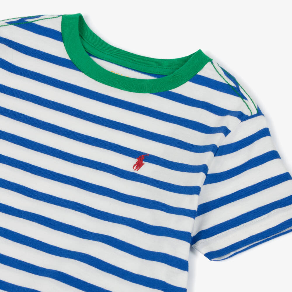 Ralph Lauren-Boys Striped Blue Cotton Tee | Childrensalon Outlet