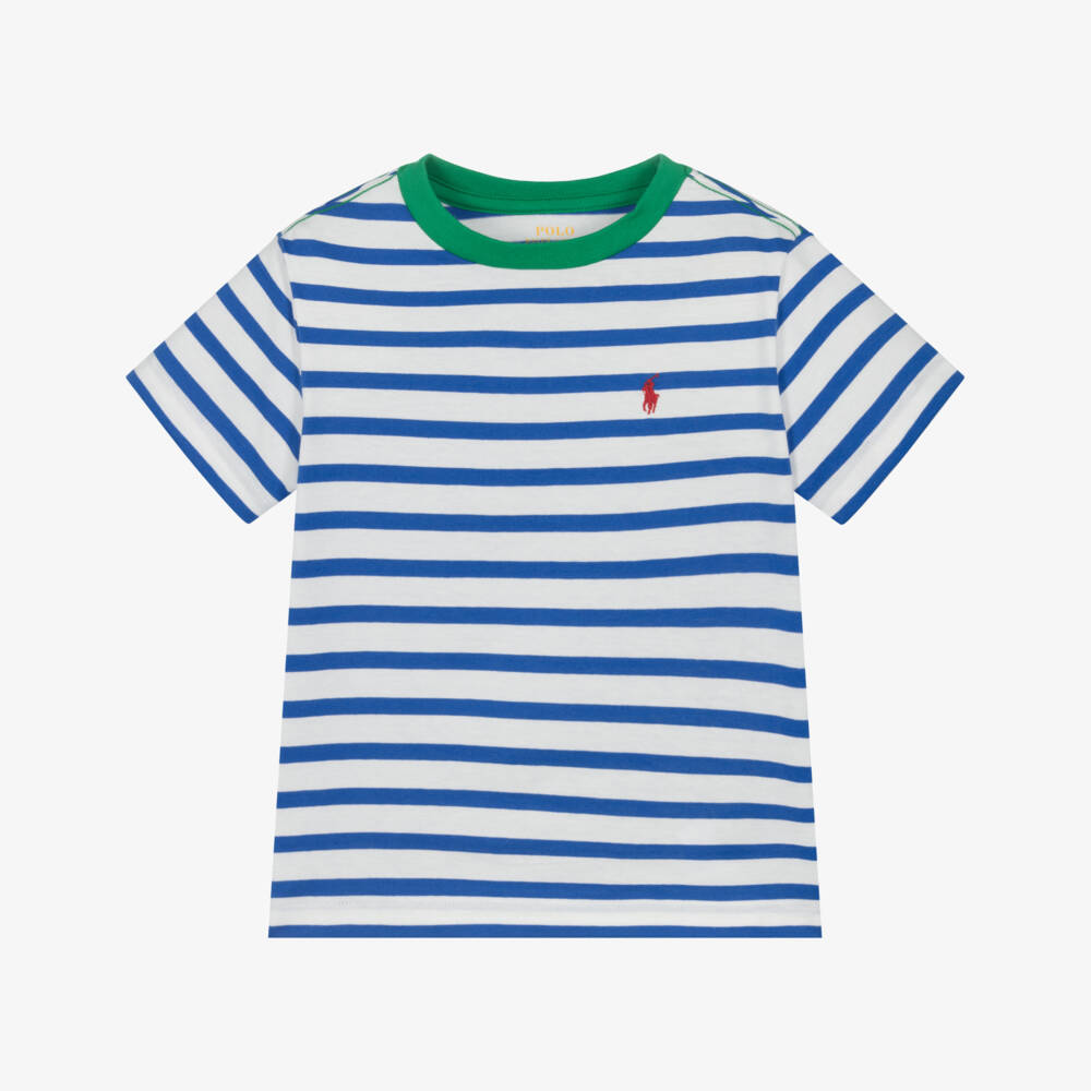 Ralph Lauren-Boys Striped Blue Cotton Tee | Childrensalon Outlet