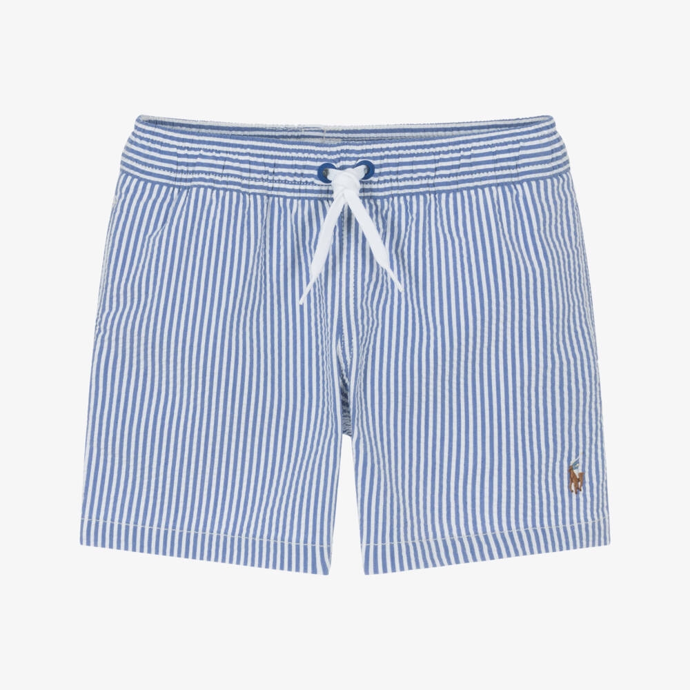 Ralph Lauren-Boys Striped Blue Seersucker Trunks | Childrensalon Outlet