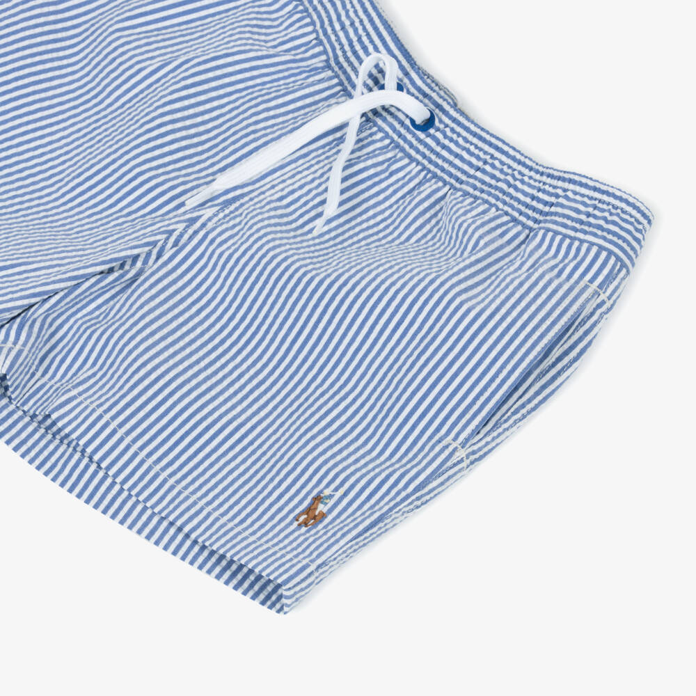 Ralph Lauren-Boys Striped Blue Seersucker Trunks | Childrensalon Outlet