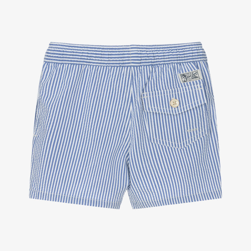 Ralph Lauren-Boys Striped Blue Seersucker Trunks | Childrensalon Outlet