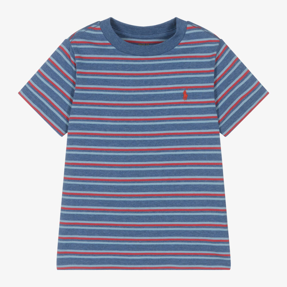 Ralph Lauren-Boys Striped Cotton Tee in Blue | Childrensalon Outlet