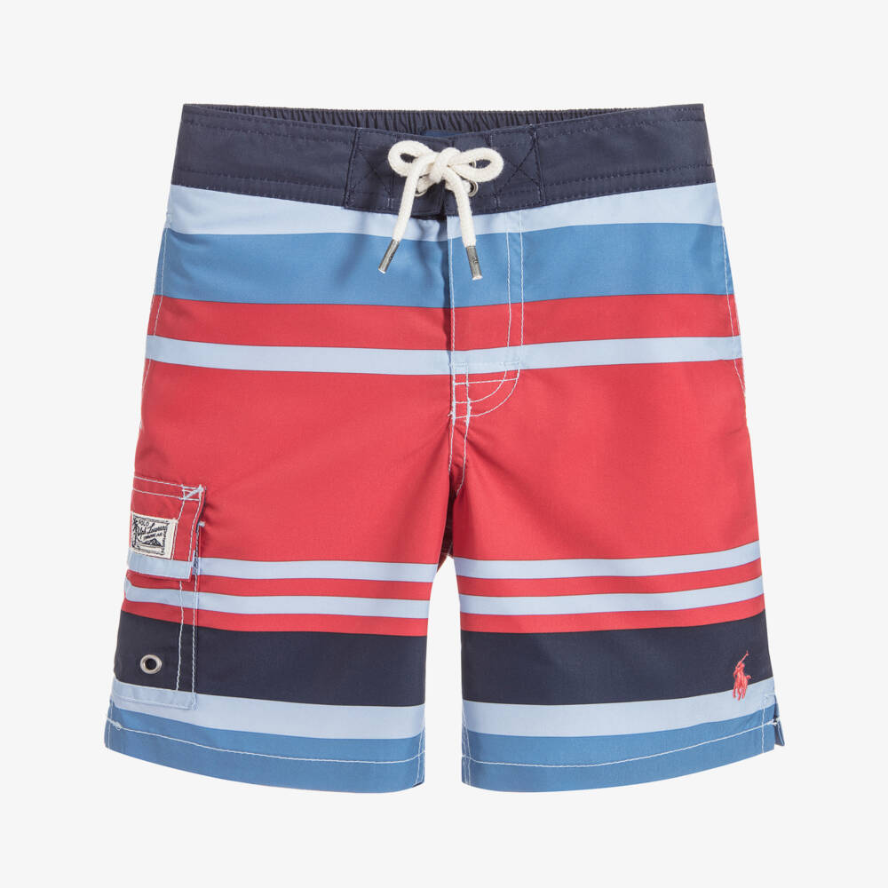 Polo Ralph Lauren-شورت سباحة لون أحمر مقلم للأولاد | Childrensalon Outlet