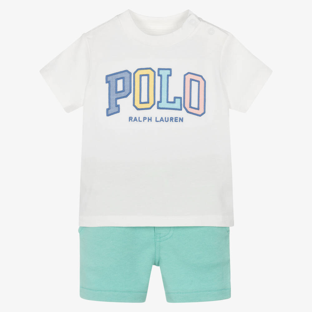 Ralph Lauren-طقم أنيق للأولاد باللونين الأخضر والأبيض | Childrensalon Outlet