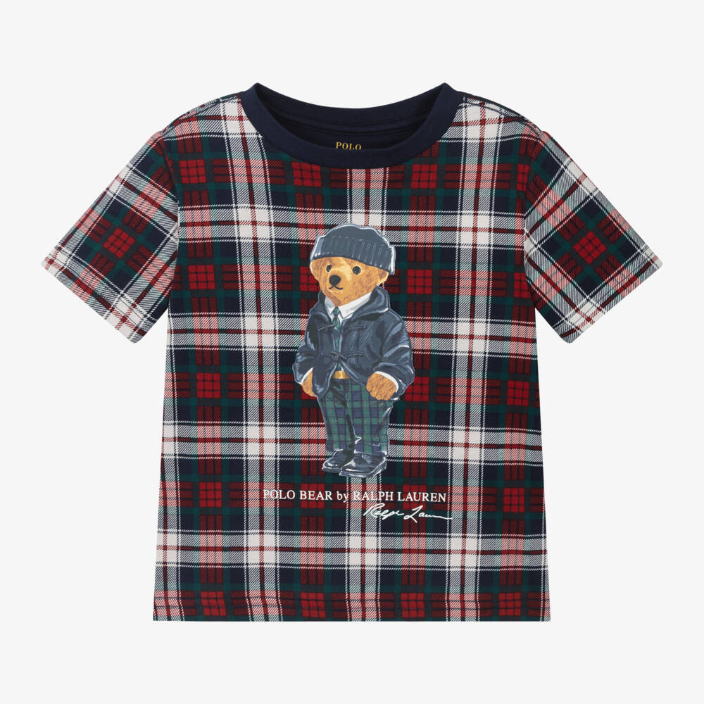 Ralph Lauren-تيشيرت تارتان قطن لون أحمر وكحلي | Childrensalon Outlet