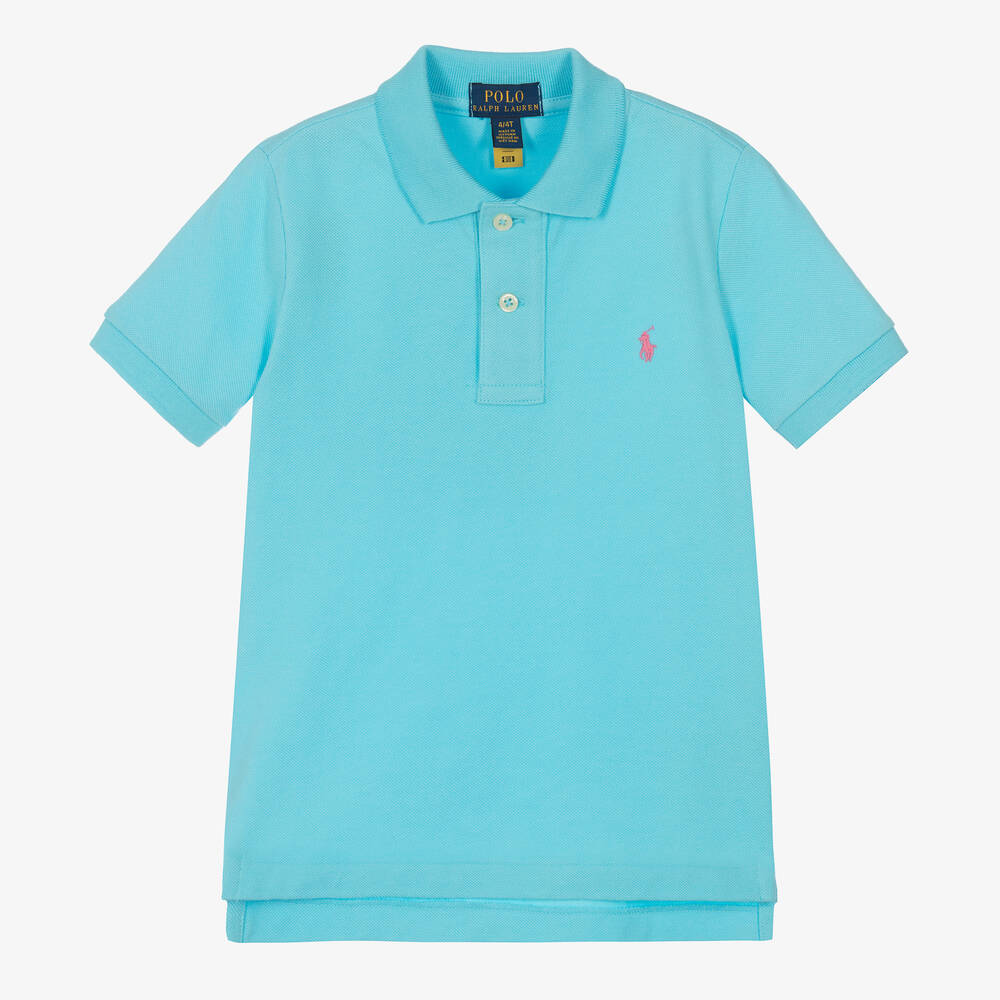 Polo Ralph Lauren - توب بولو قطن بيكيه لون أزرق تركواز للأولاد | Childrensalon