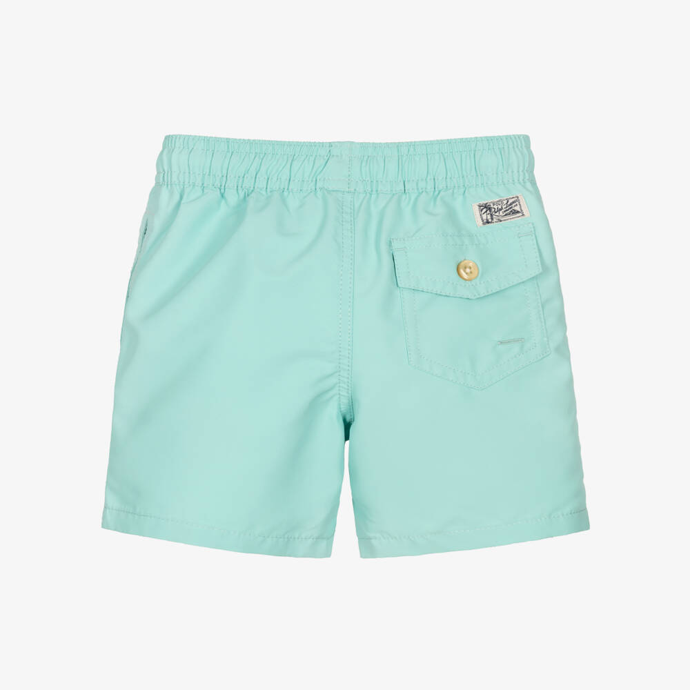 Ralph Lauren-Boys Turquoise Blue Swim Shorts with Pony Logo | Childrensalon Outlet