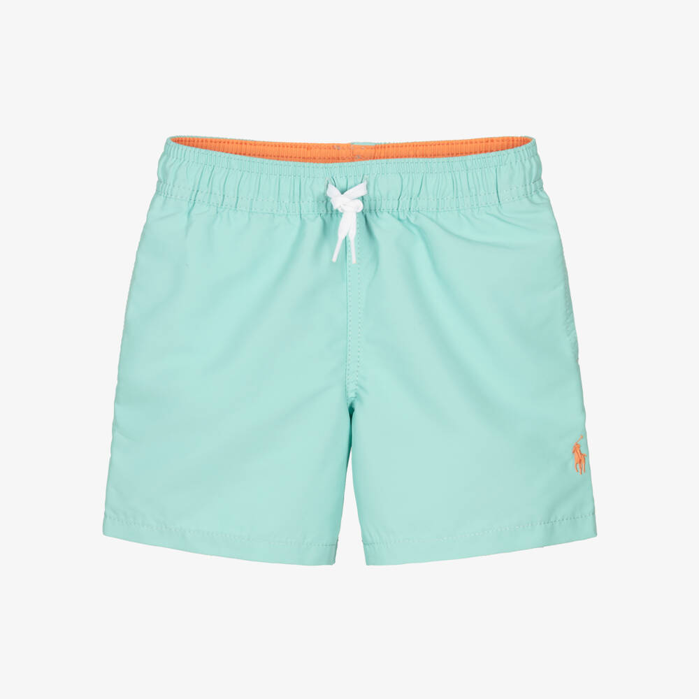 Ralph Lauren-Boys Turquoise Blue Swim Shorts with Pony Logo | Childrensalon Outlet