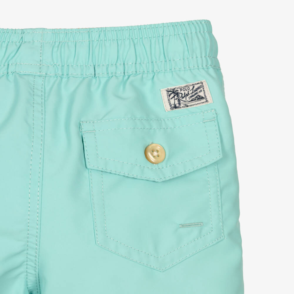 Ralph Lauren-Boys Turquoise Blue Swim Shorts with Pony Logo | Childrensalon Outlet