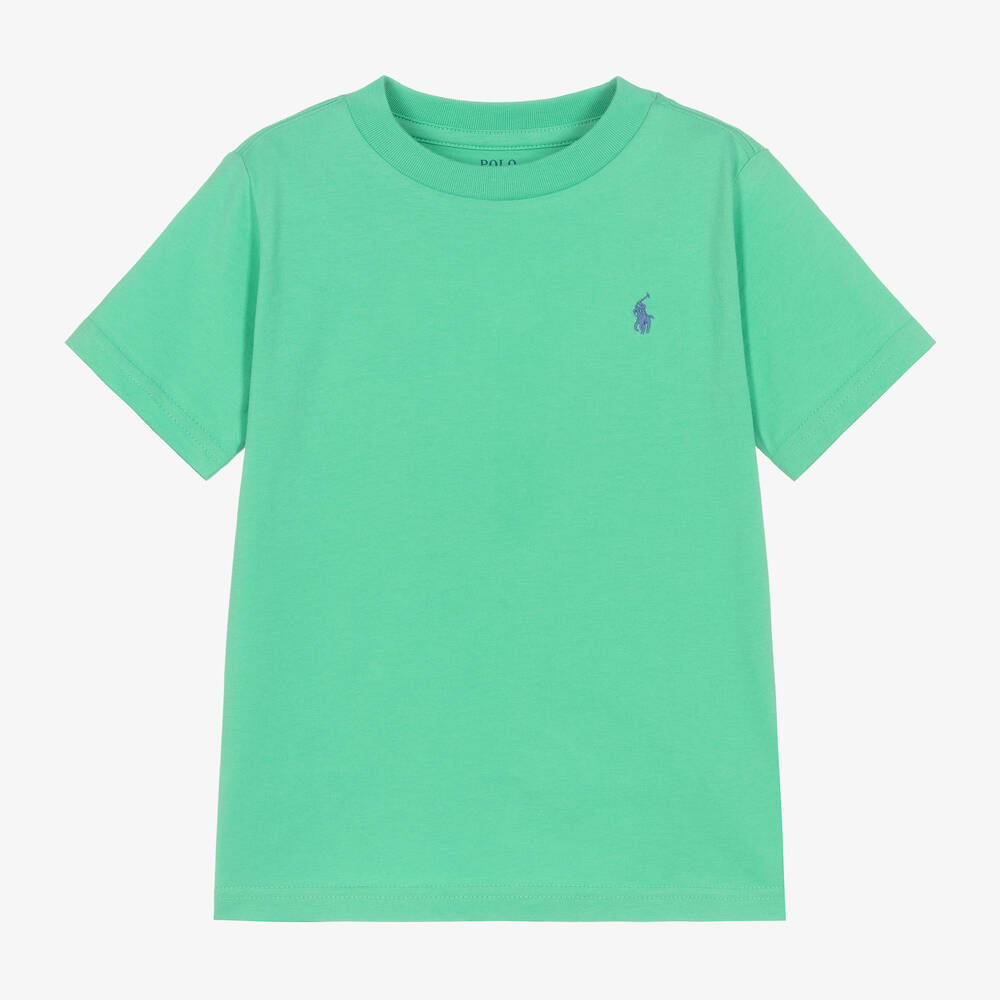 Ralph Lauren - Boys Turquoise Green Cotton T-Shirt | Childrensalon