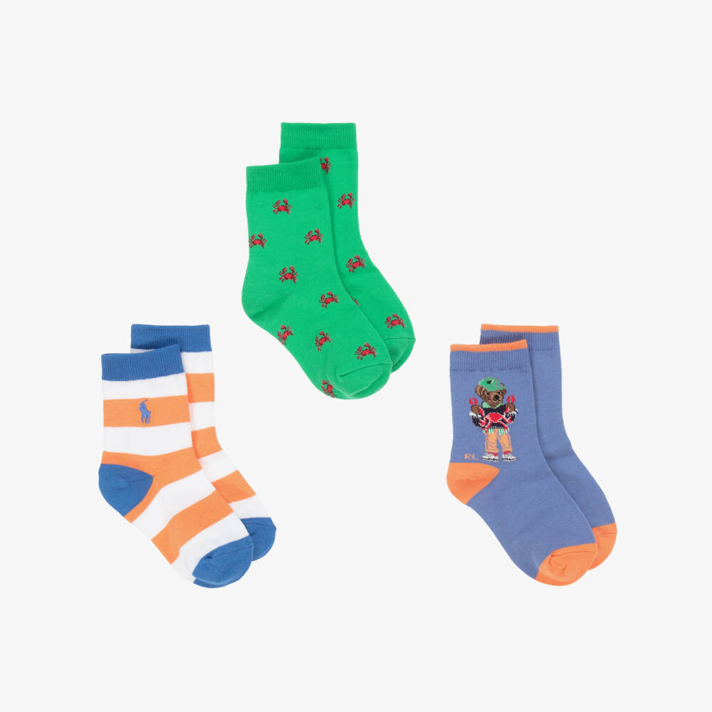 Ralph Lauren-Boys Vibrant Blue & Green Sock Trio | Childrensalon Outlet