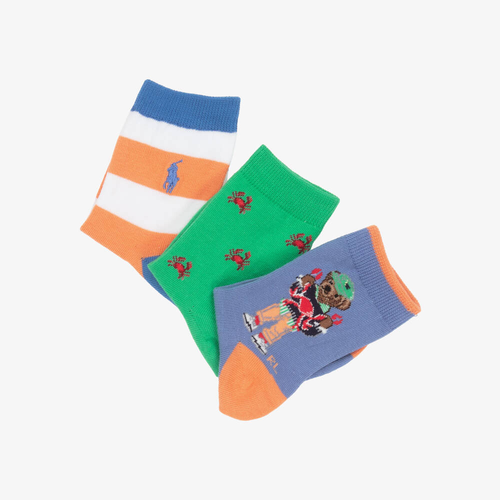 Ralph Lauren-Boys Vibrant Blue & Green Sock Trio | Childrensalon Outlet