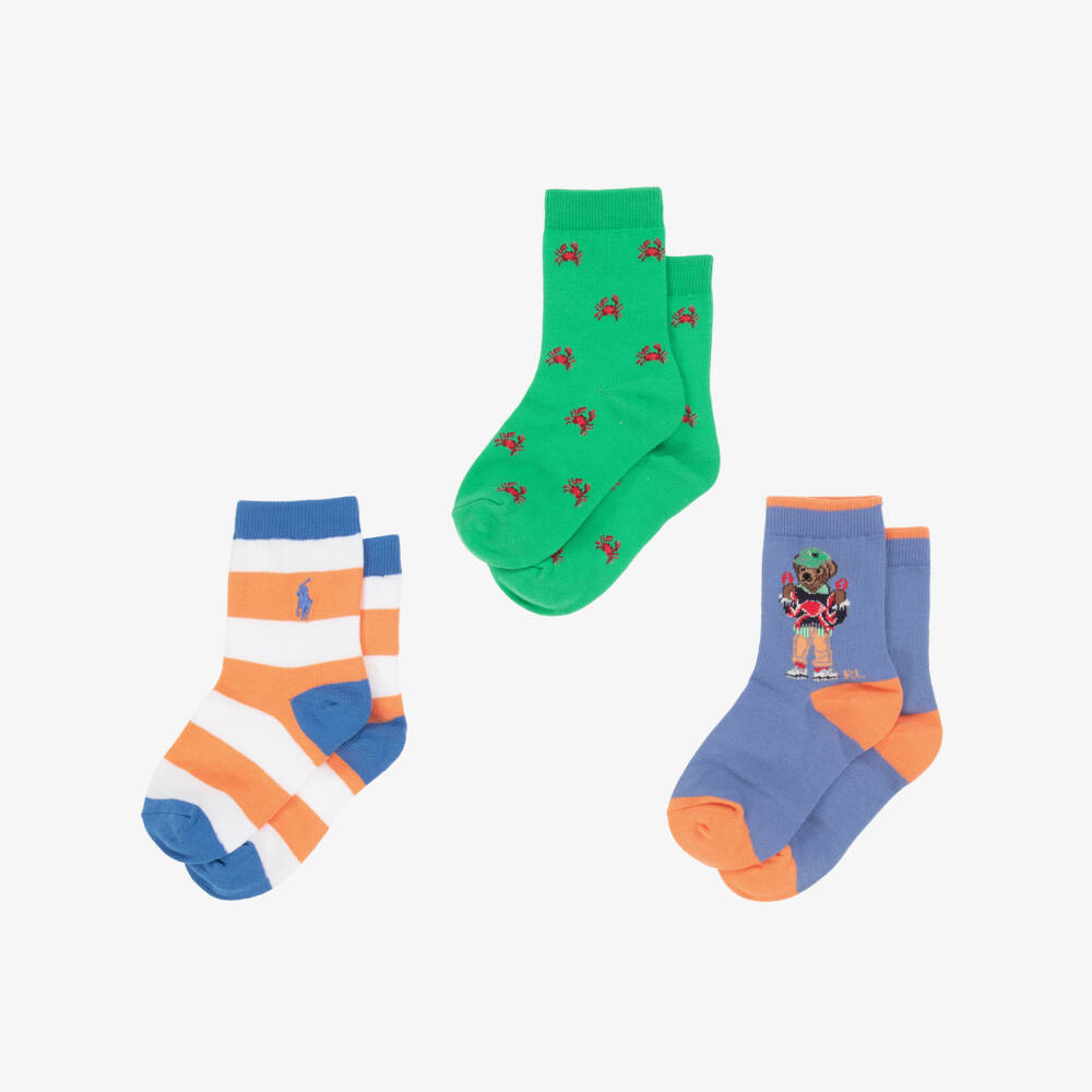 Ralph Lauren-Boys Vibrant Blue & Green Sock Trio | Childrensalon Outlet