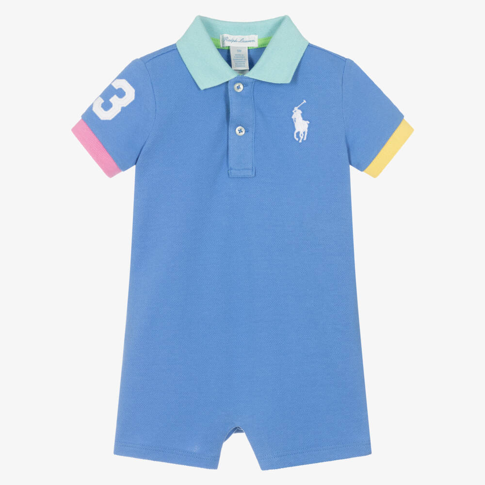 Ralph Lauren-Boys Vibrant Blue Piqué Playsuit | Childrensalon Outlet