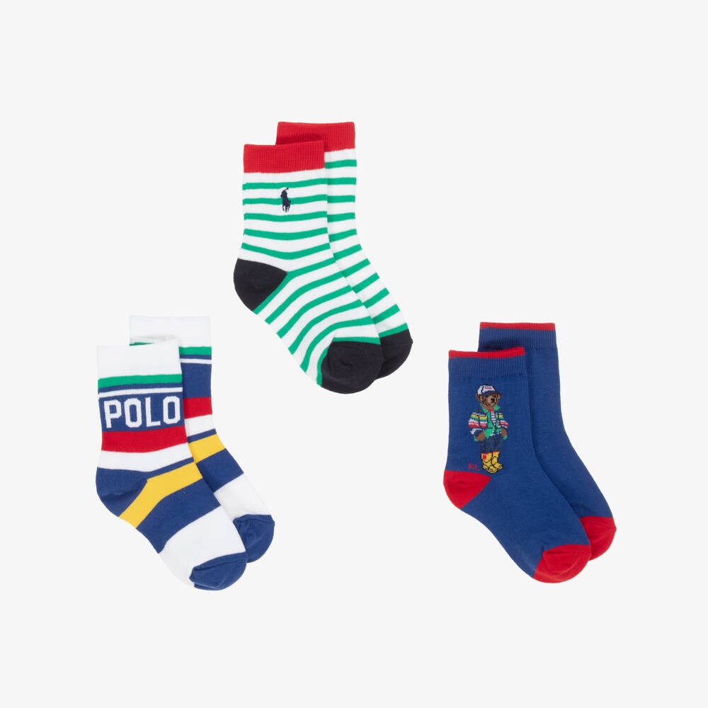 Ralph Lauren-Boys Vibrant Stripe Cotton Socks Trio | Childrensalon Outlet