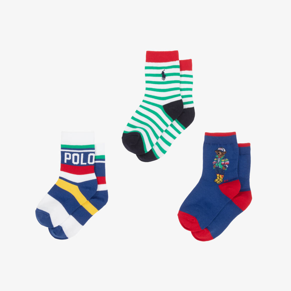 Ralph Lauren-Boys Vibrant Stripe Cotton Socks Trio | Childrensalon Outlet