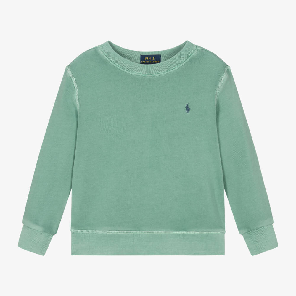 Ralph Lauren-Boys Washed Cotton Green Sweatshirt | Childrensalon Outlet