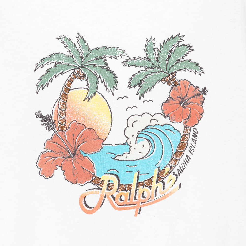 Ralph Lauren-Boys White Cotton Beach Island Graphic T-Shirt | Childrensalon Outlet