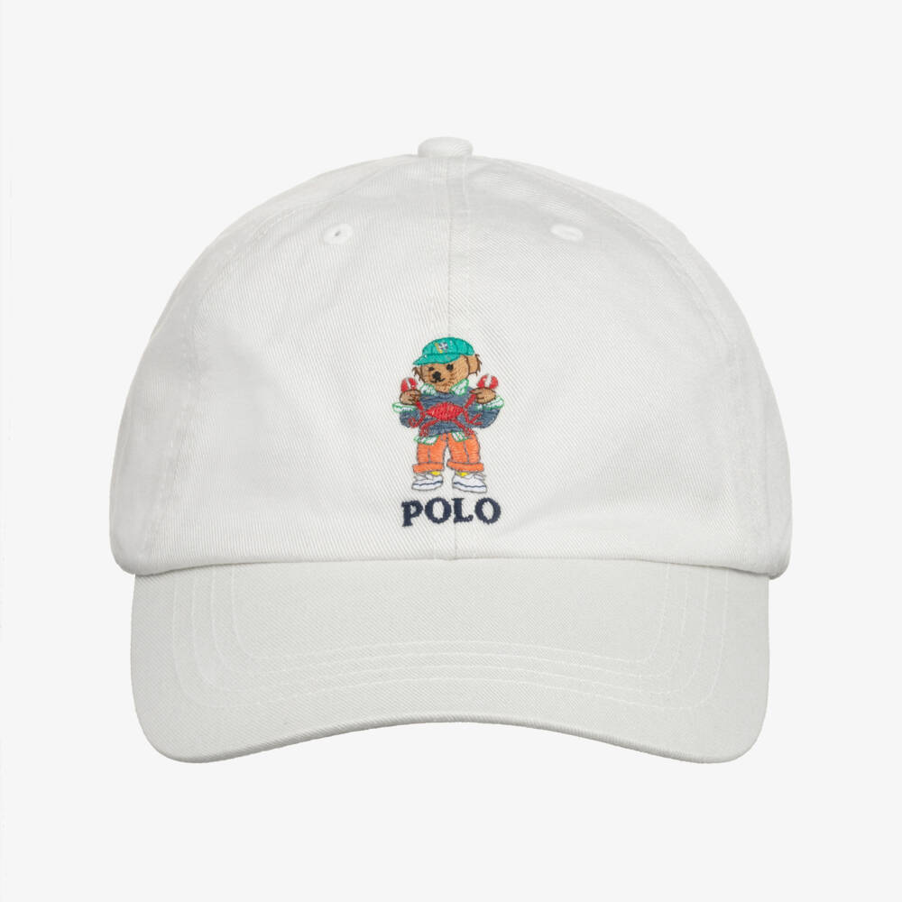 Ralph Lauren-Boys White Cotton Bear Hat | Childrensalon Outlet