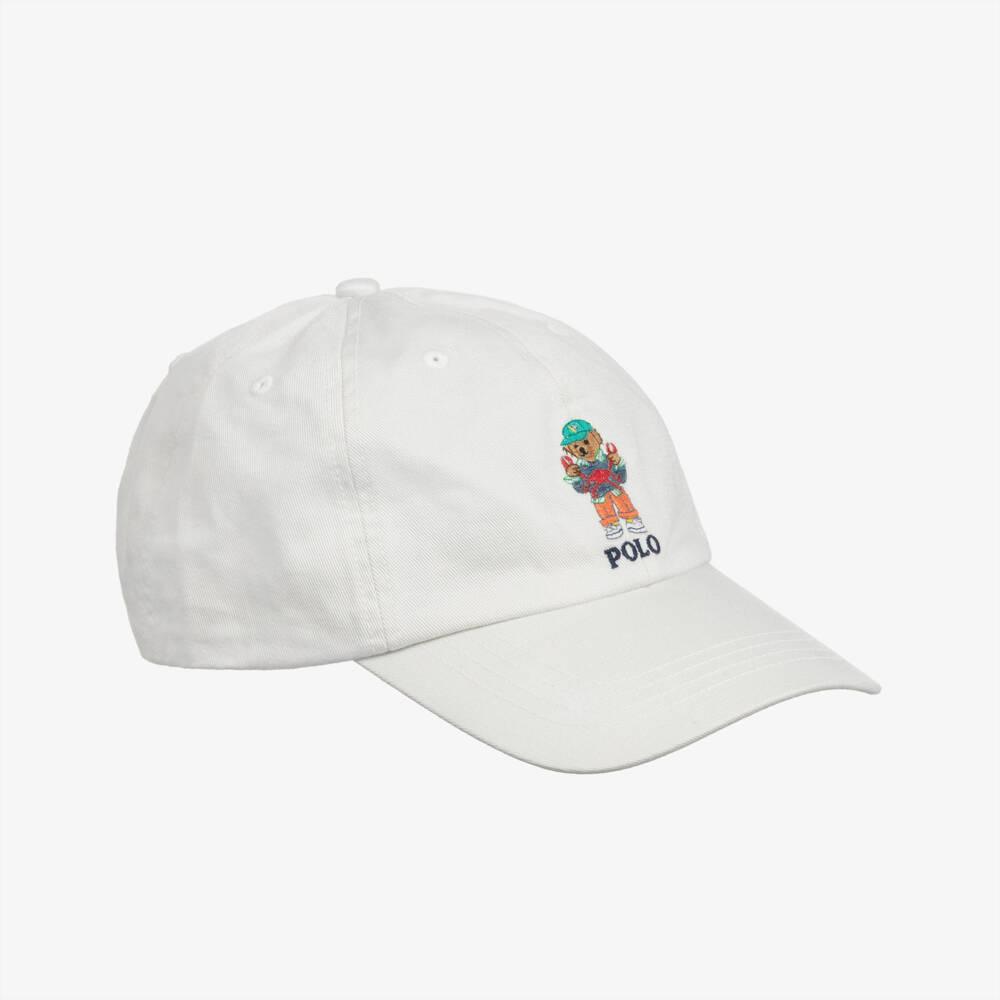 Ralph Lauren-Boys White Cotton Bear Hat | Childrensalon Outlet
