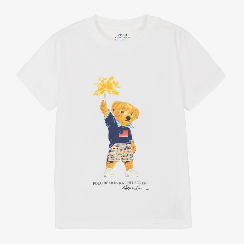 Ralph Lauren-Boys White Cotton Bear Tee | Childrensalon Outlet